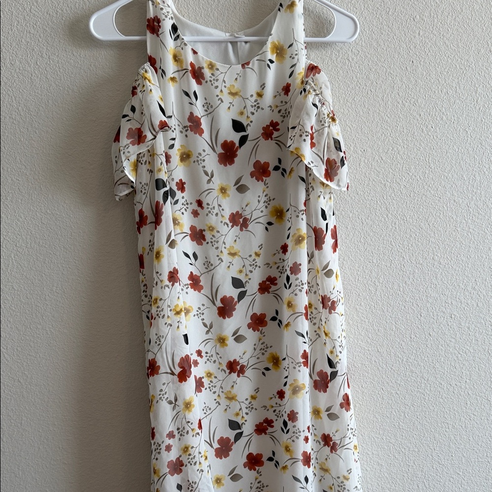 Charlotte Russe Floral Cold Shoulder Mini Dress - Red, Yellow, Black on White
